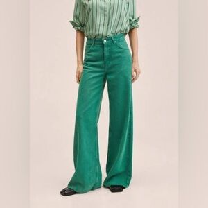 Mango MNG Denim Green Wide-Leg Jeans